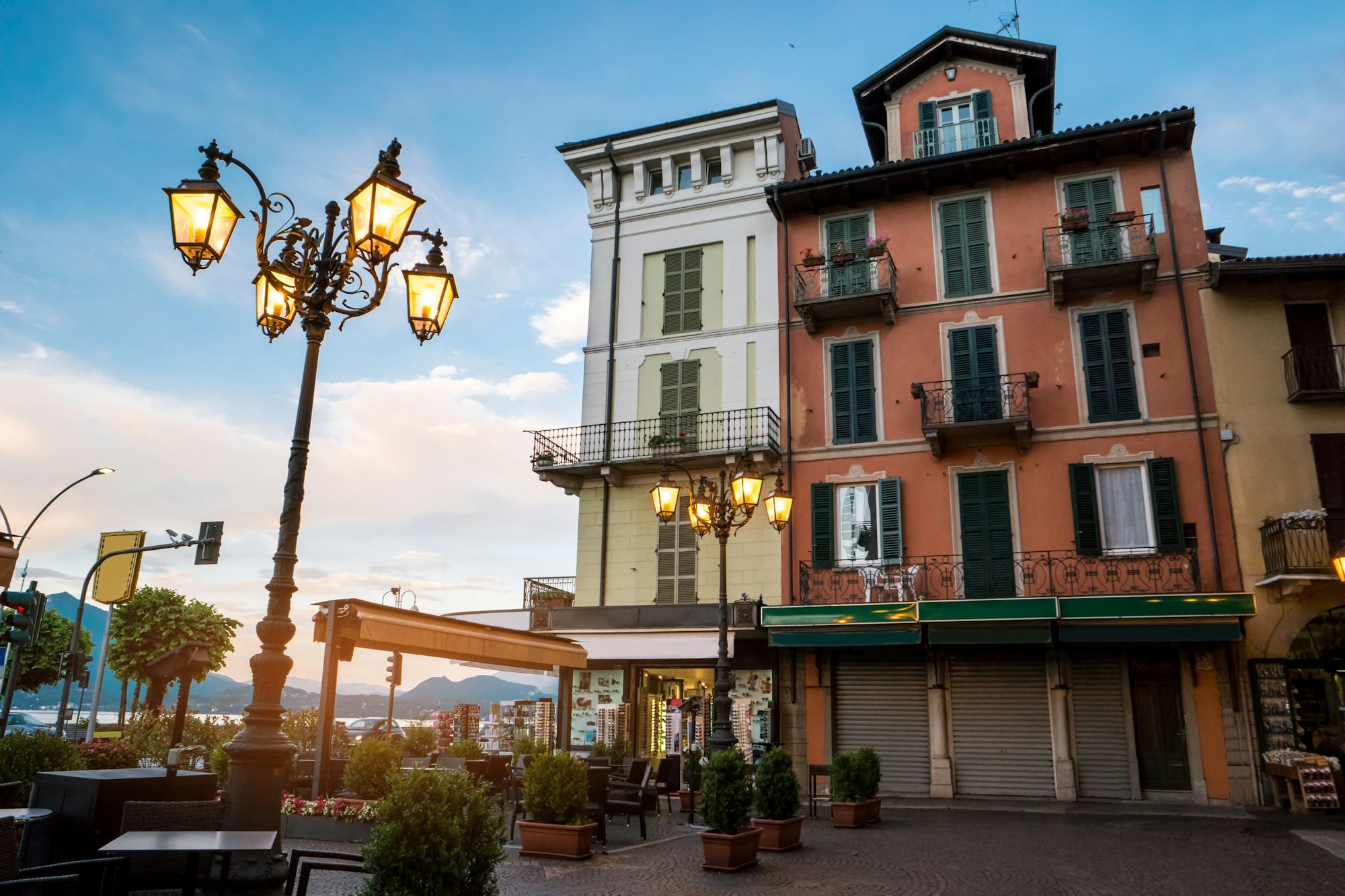Classic town buildings and sky.